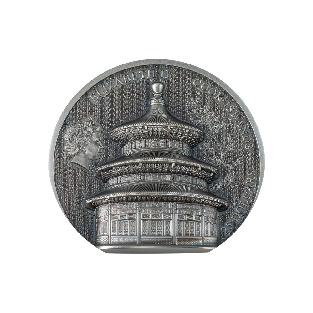 TEMPLE OF HEAVEN Beijing 5 Oz Silver Coin $25 Cook Islands 2023