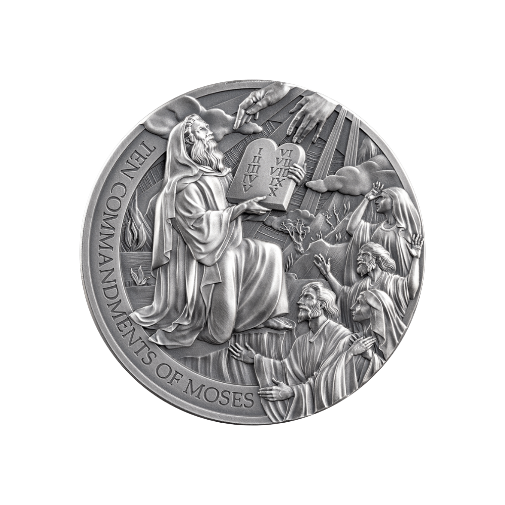 TEN COMMANDMENTS OF MOSES Bible Stories 2 Oz Silver Coin 2000 Francs Cameroon 2024
