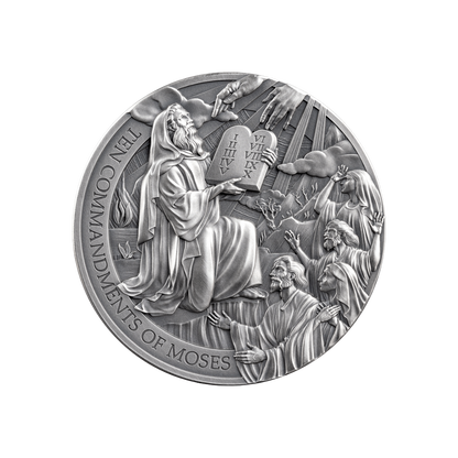 TEN COMMANDMENTS OF MOSES Bible Stories 2 Oz Silver Coin 2000 Francs Cameroon 2024