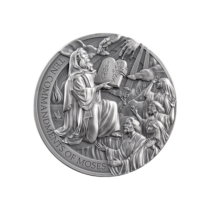 TEN COMMANDMENTS OF MOSES Bible Stories 2 Oz Silver Coin 2000 Francs ...