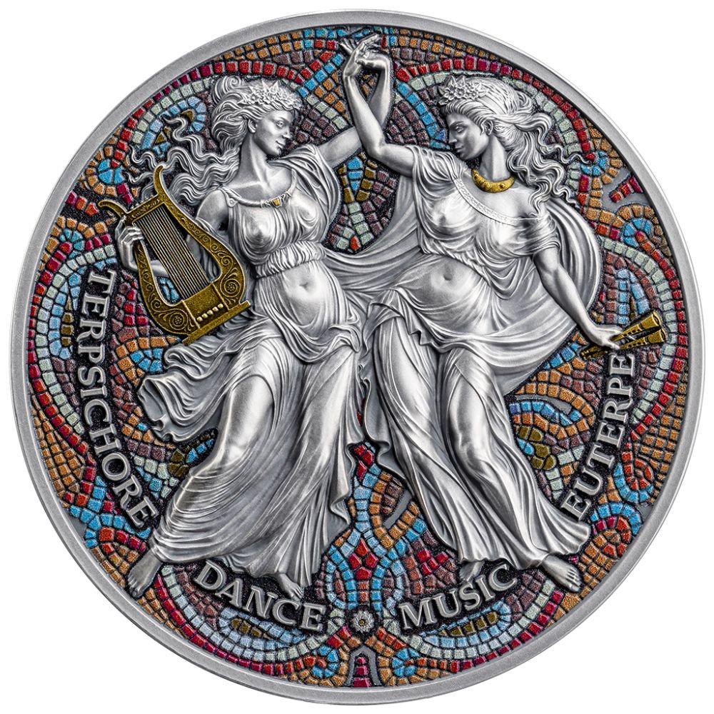 TERPSICHORE AND EUTERPE The Nine Muses 2 Oz Silver Coin - PARTHAVA COIN