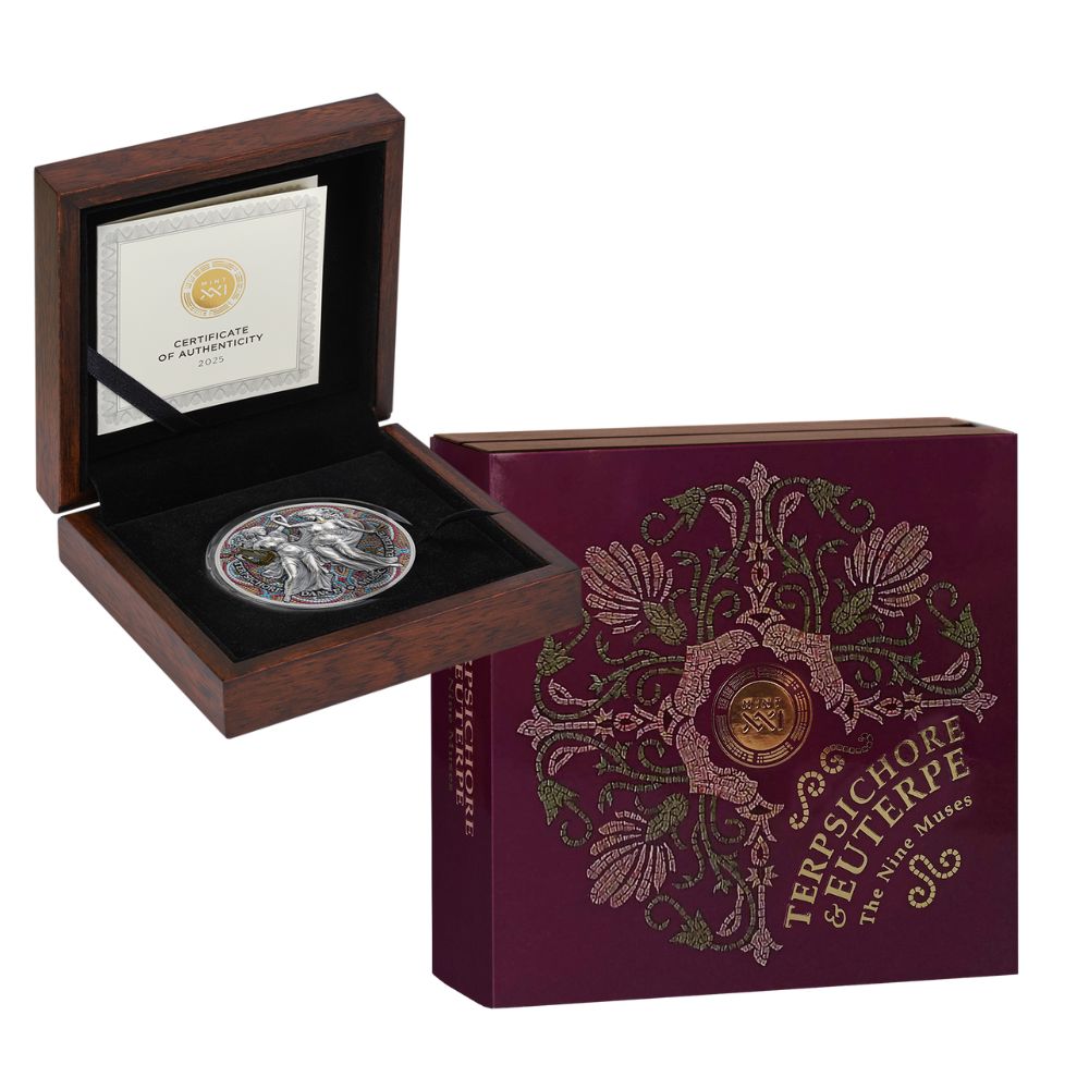 TERPSICHORE AND EUTERPE The Nine Muses 2 Oz Silver Coin 2000 Francs Cameroon 2025