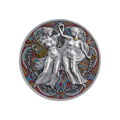 TERPSICHORE AND EUTERPE The Nine Muses 2 Oz Silver Coin 2000 Francs Cameroon 2025