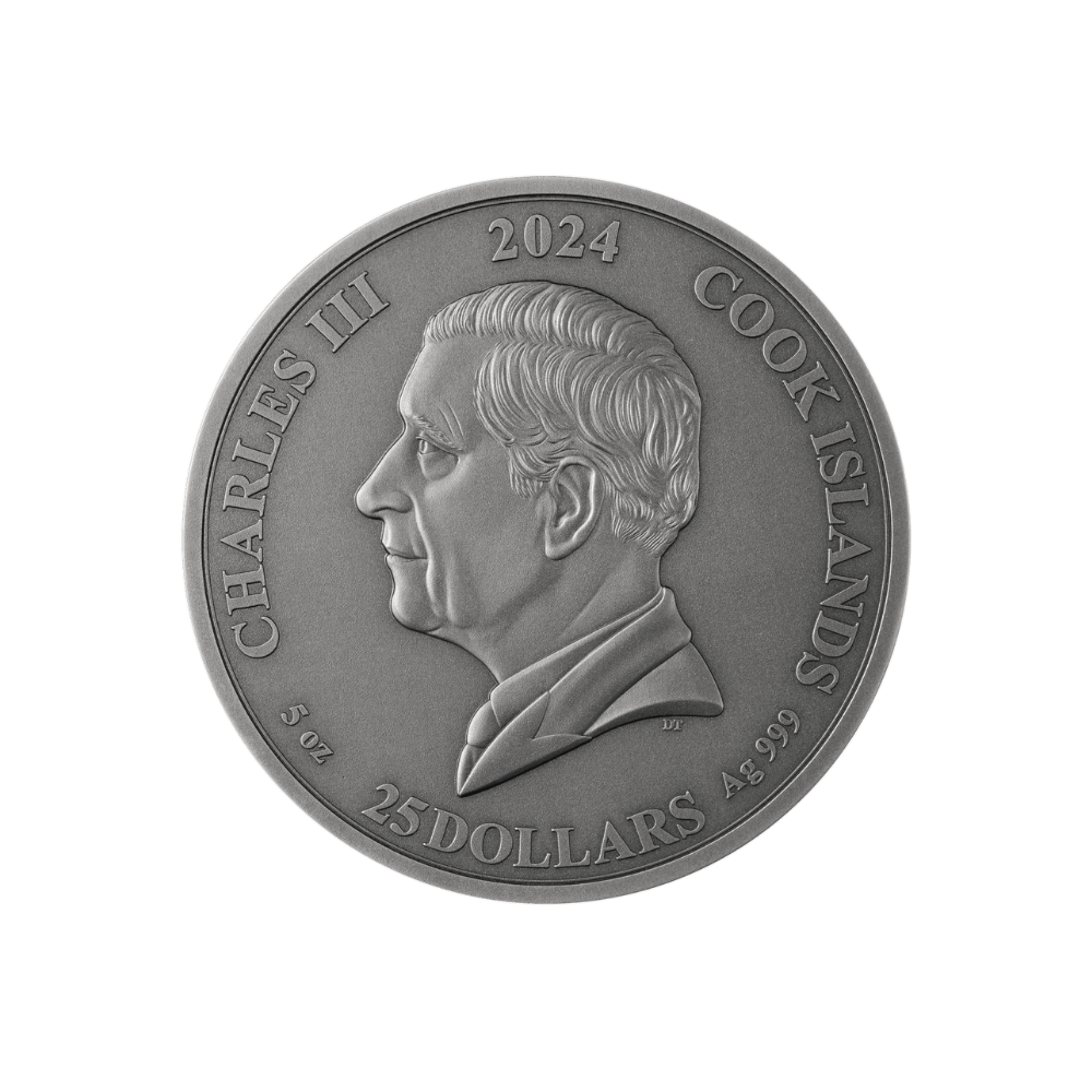 THE AESIR Norse Gods Gold Plating 5 Oz Silver Coin $25 Cook Islands 2024