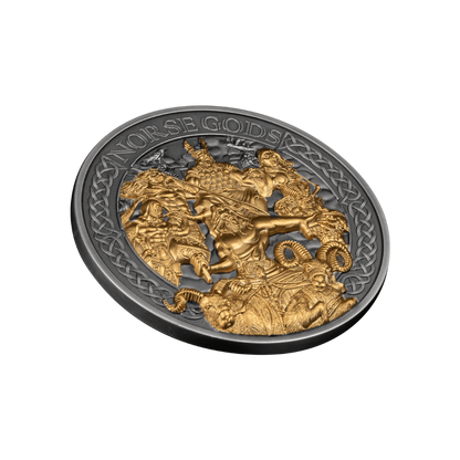 THE AESIR Norse Gods Gold Plating 5 Oz Silver Coin $25 Cook Islands 2024
