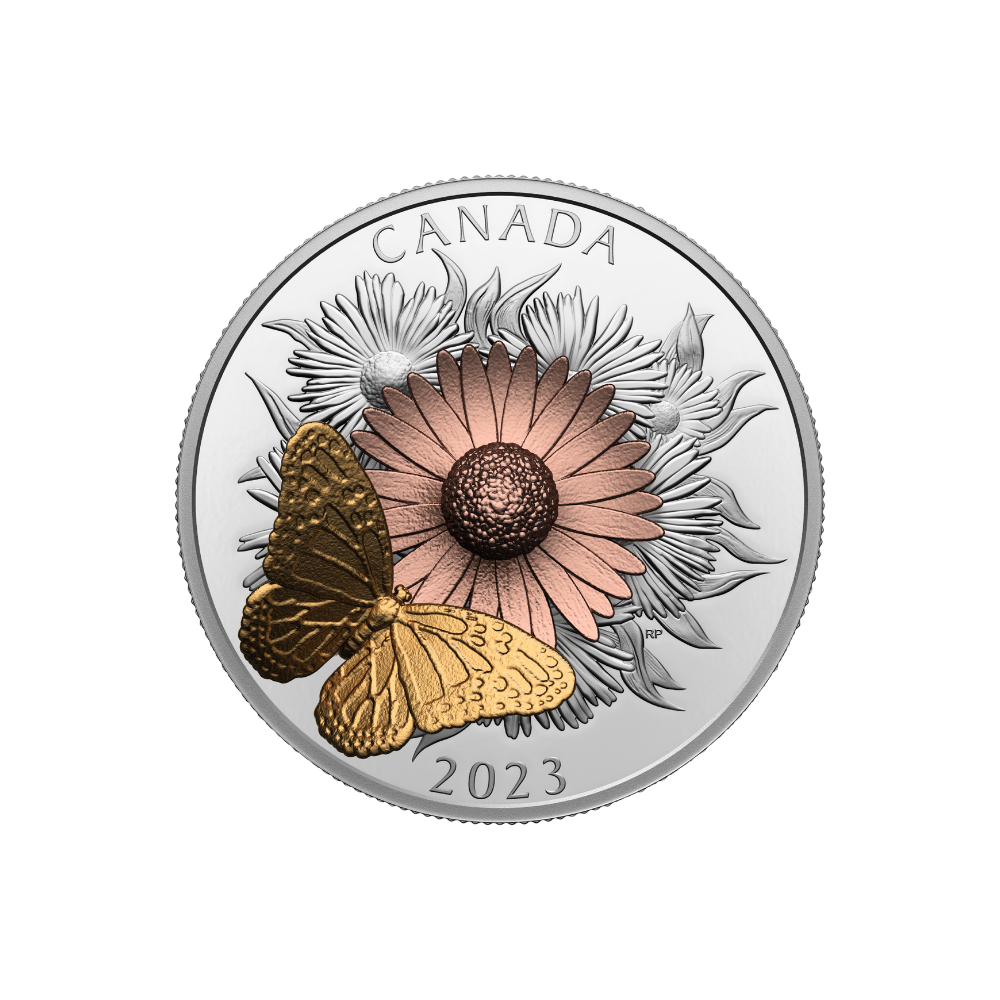 THE MONARCH AND THE BLOOM 5 Oz Silver Coin $50 Canada 2023