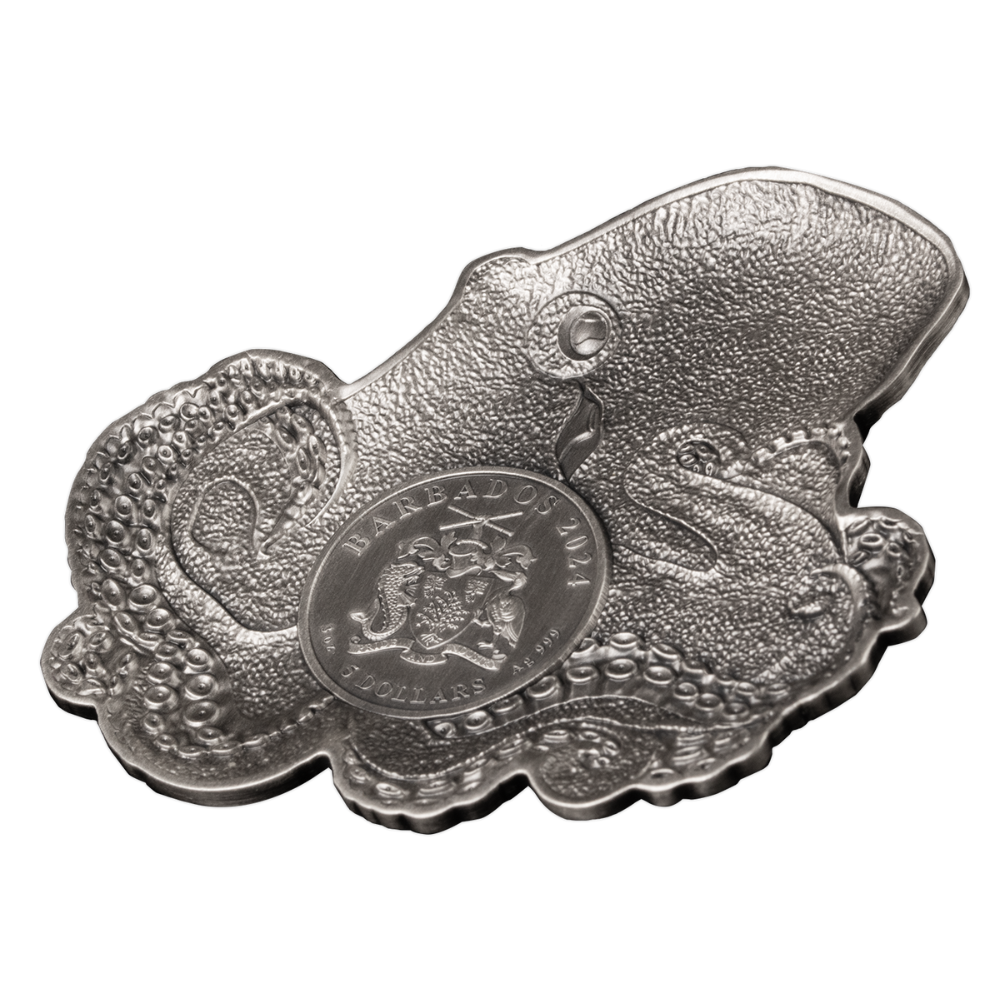 THE OCTOPUS 3 Oz Silver Coin $5 Barbados 2024