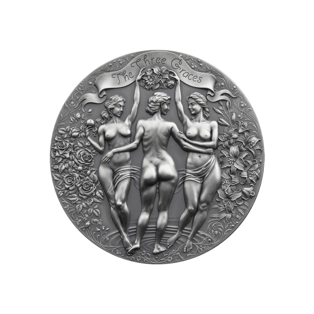 THREE GRACES Celestial Beauty 2 Oz Silver Coin 2000 Francs Cameroon 2020