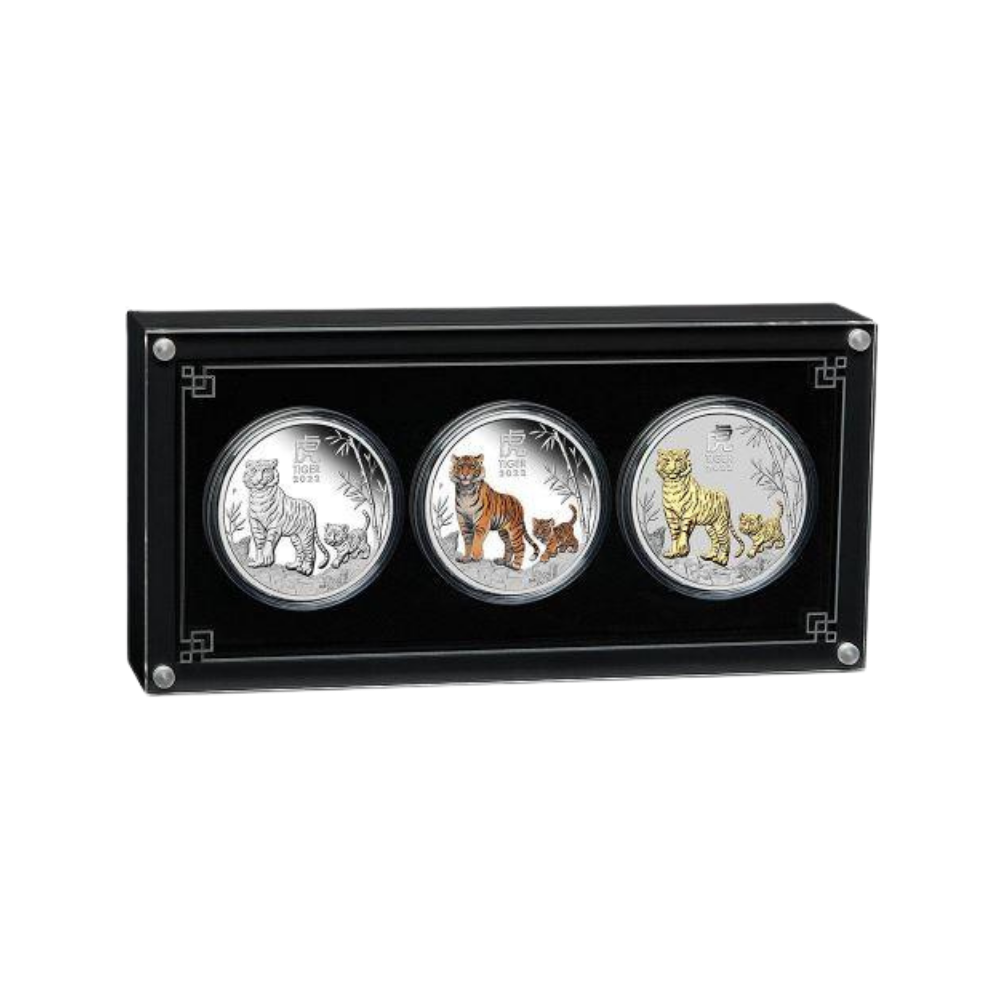 TIGER Lunar Year Series III Set 3x1 Oz Silver Coins $1 Australia 2022