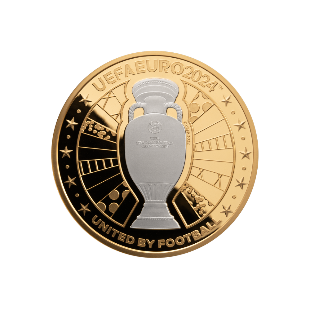 TROPHY UEFA Euro Cup 1 Oz Gold Coin $25 Solomon Islands 2024
