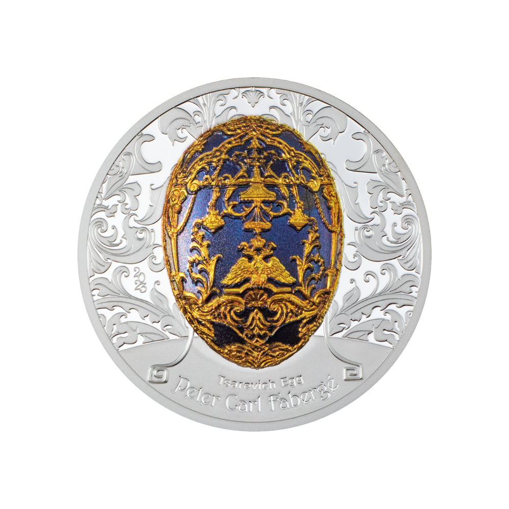 TSAREVICH FABERGE EGG Peter Carl 2 Oz Silver Coin 1000 Togrog Mongolia 2023