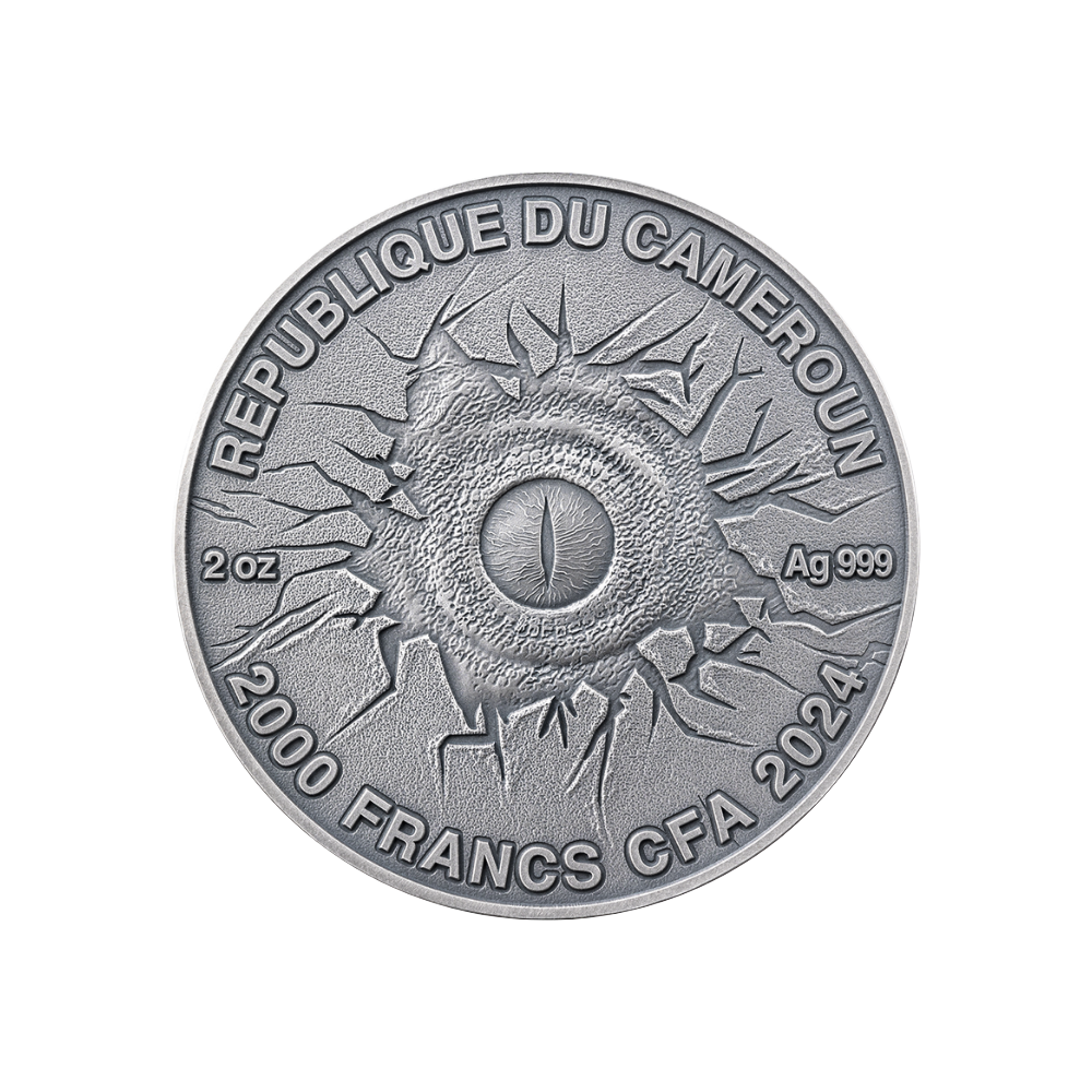 TYRANNOSAURUS REX Lost World Colored 2 Oz Silver Coin 2000 Francs Cameroon 2024