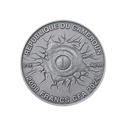 TYRANNOSAURUS REX Lost World Colored 2 Oz Silver Coin 2000 Francs Cameroon 2024