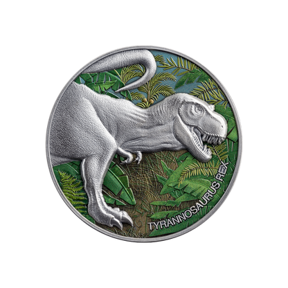 TYRANNOSAURUS REX Lost World Colored 2 Oz Silver Coin 2000 Francs Cameroon 2024