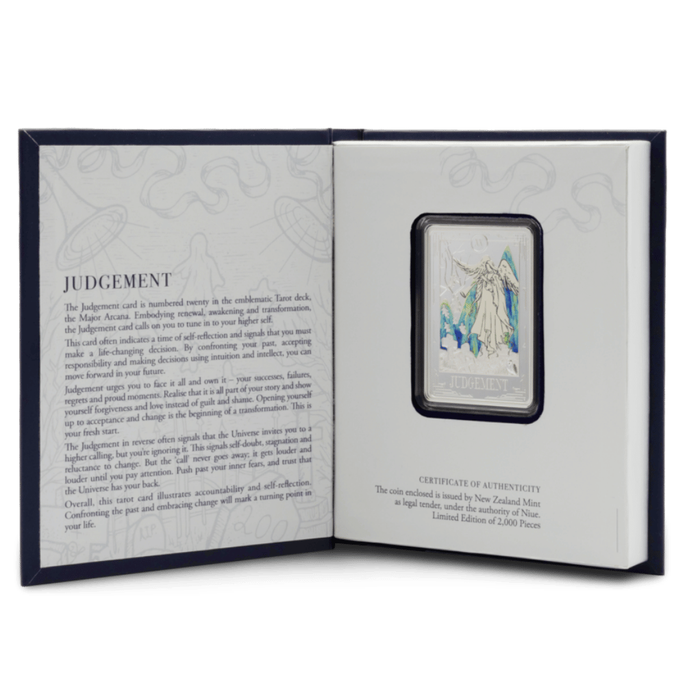 Tarot Cards Judgement Silver Collectible Coin 2025 packaging opened - Agoro New Zealand Mint