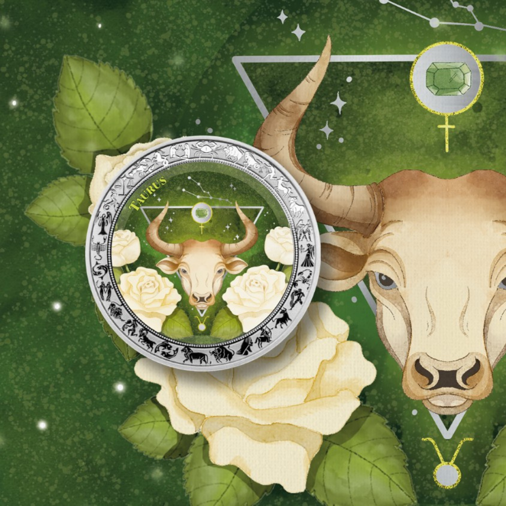 Taurus Aquarelle Zodiac series 1 Oz Silver Coin 2026 PopCoins