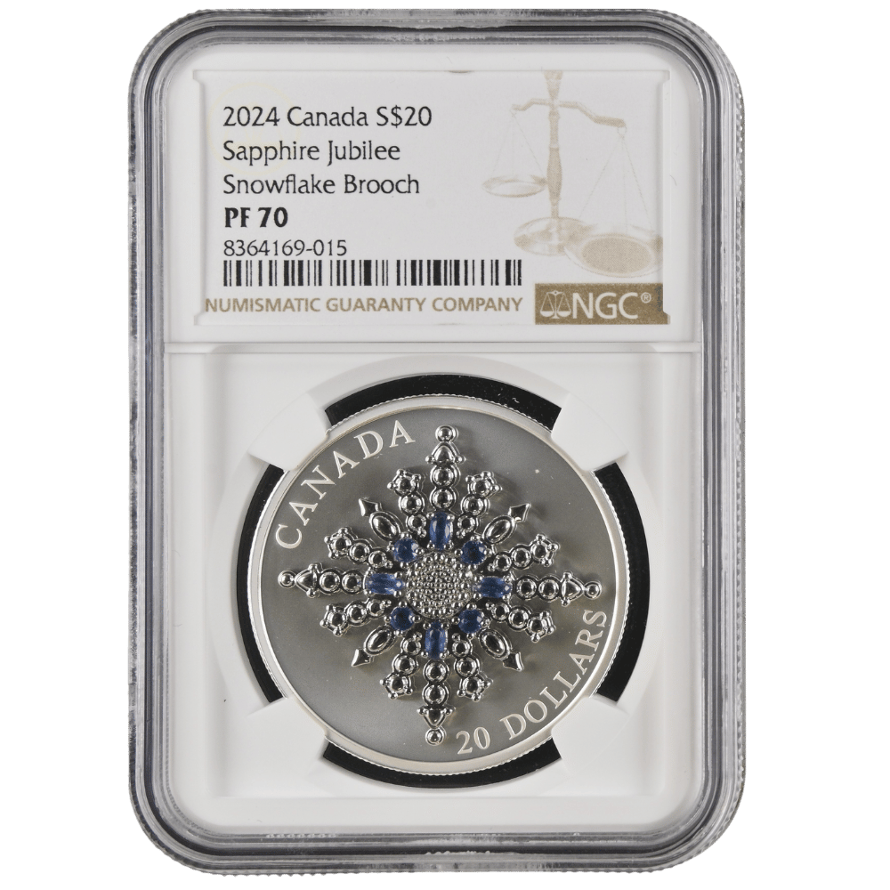 The Sapphire Jubilee Snowflake Brooch Fine Silver Coin - PF 70 - PARTHAVA COIN