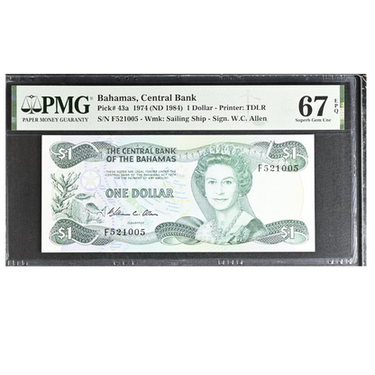 Bahamas 1 Dollar ND 1984 Pick 43a Superb Gem UNC 67 EPQ