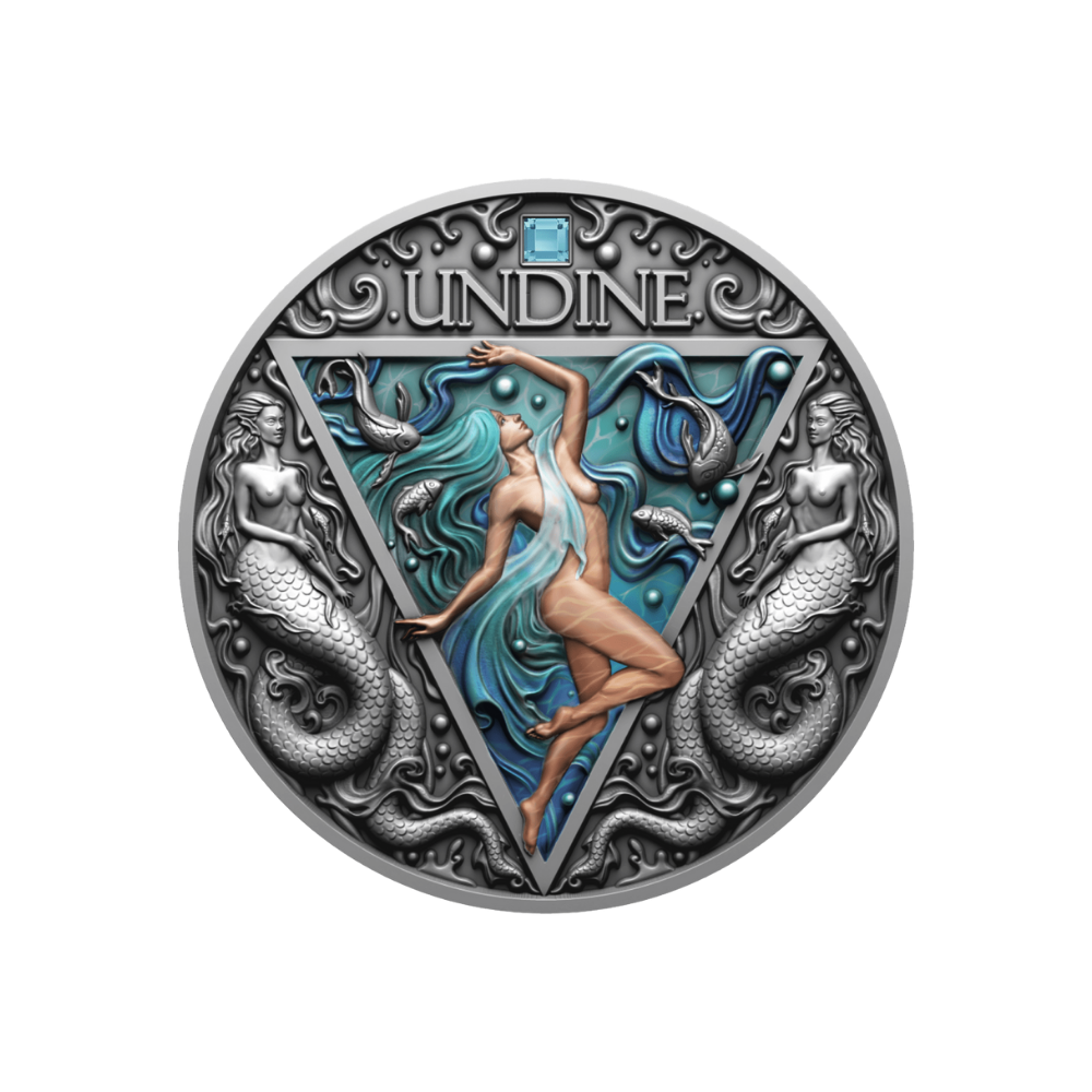 UNDINE Four Elementals 2 Oz Silver Coin 2000 Francs Cameroon 2024