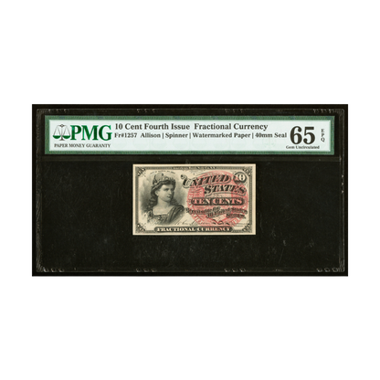 US 10 Cent Fr#1257 Fourth Issue Fractional Currency PMG 65 Gem Uncirculated EPQ