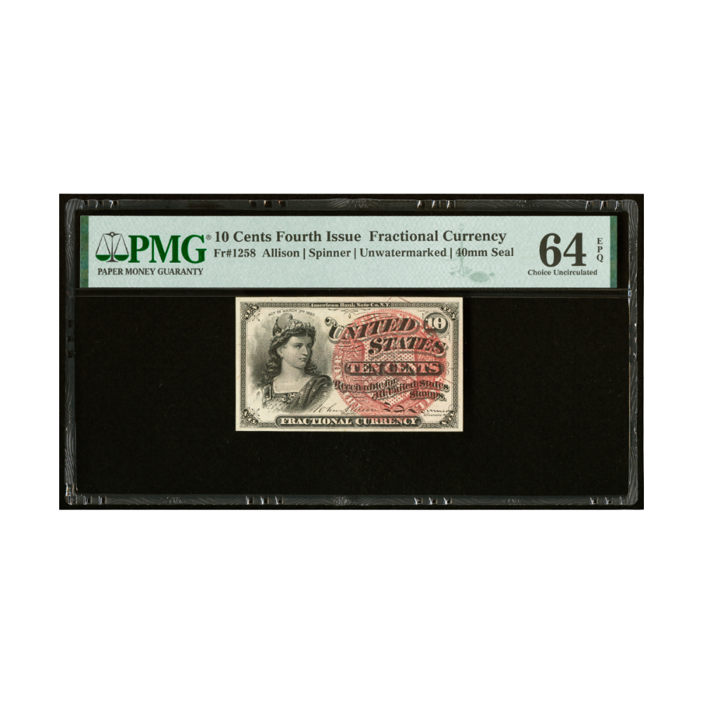 US 10 Cent Fr#1258 Fourth Issue Fractional Currency PMG 64 Choice Uncirculated EPQ
