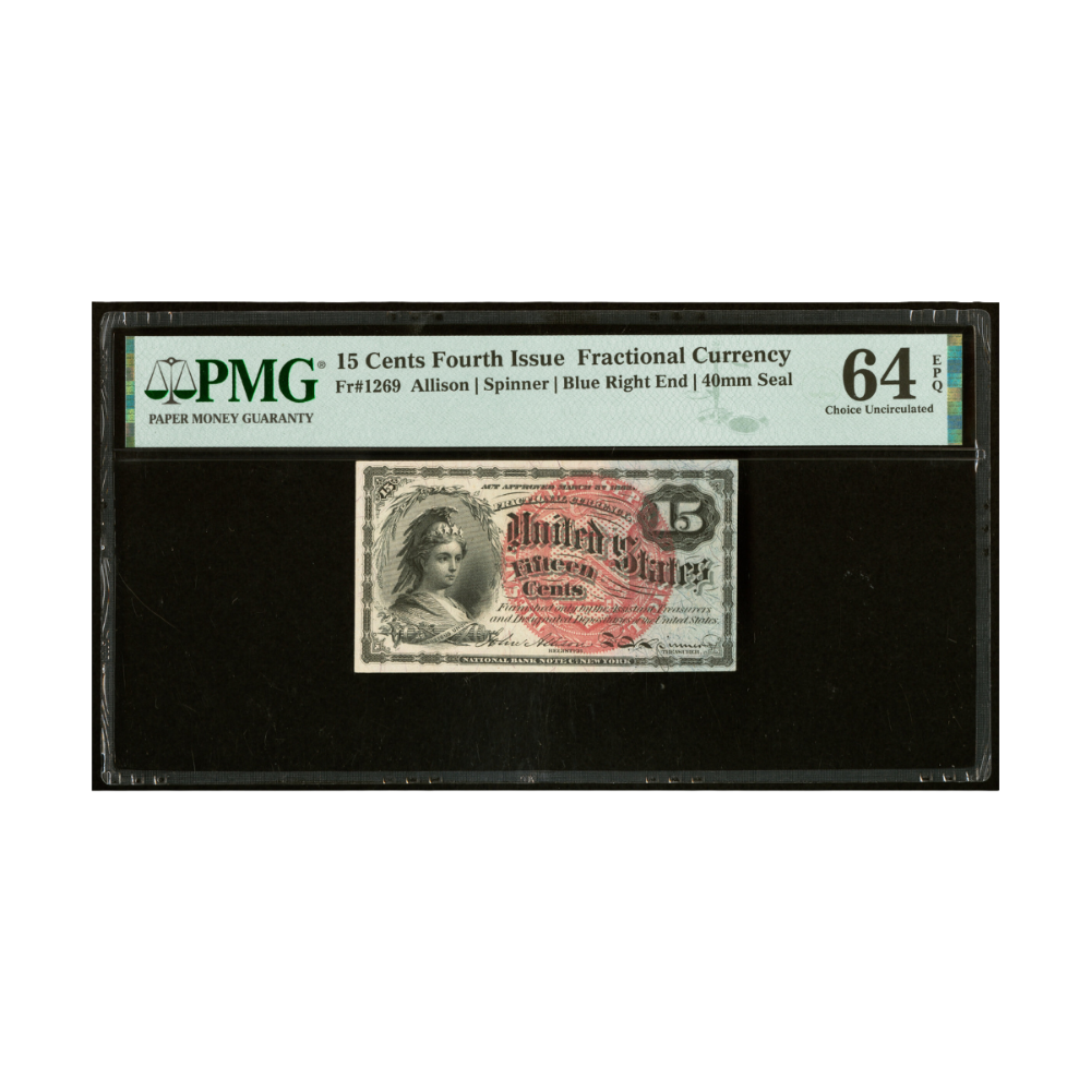 US 15 Cent Fr#1269 Fourth Issue Fractional Currency PMG 64 Choice Uncirculated EPQ