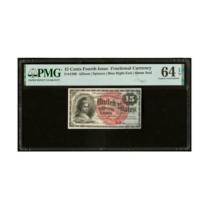 US 15 Cent Fr#1269 Fourth Issue Fractional Currency PMG 64 Choice Uncirculated EPQ