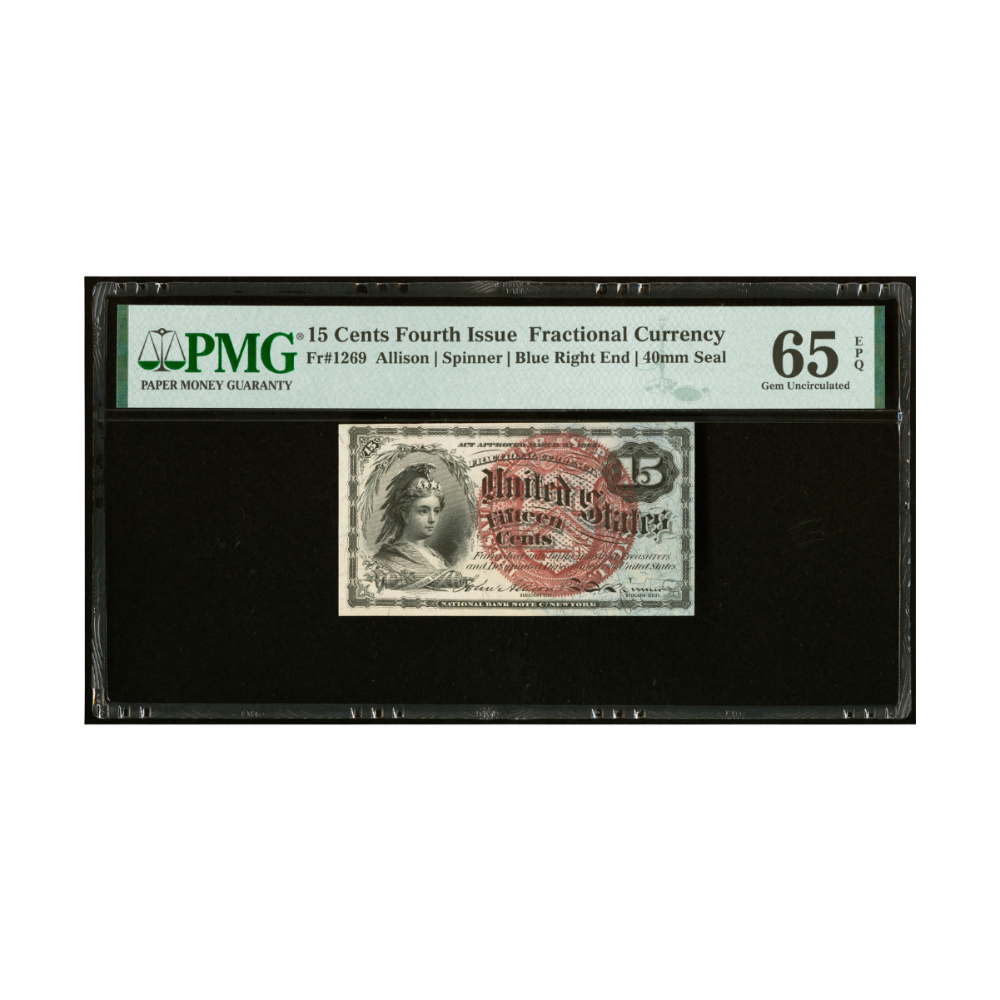 US 15 Cent Fr#1269 Fourth Issue Fractional Currency PMG 65 Gem Uncirculated EPQ