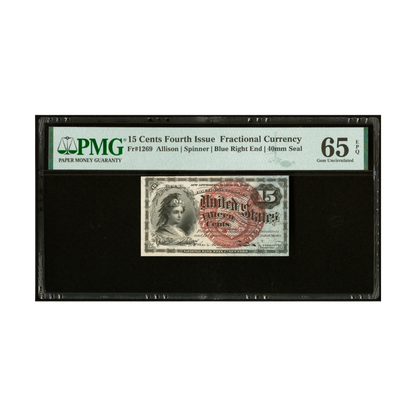 US 15 Cent Fr#1269 Fourth Issue Fractional Currency PMG 65 Gem Uncirculated EPQ