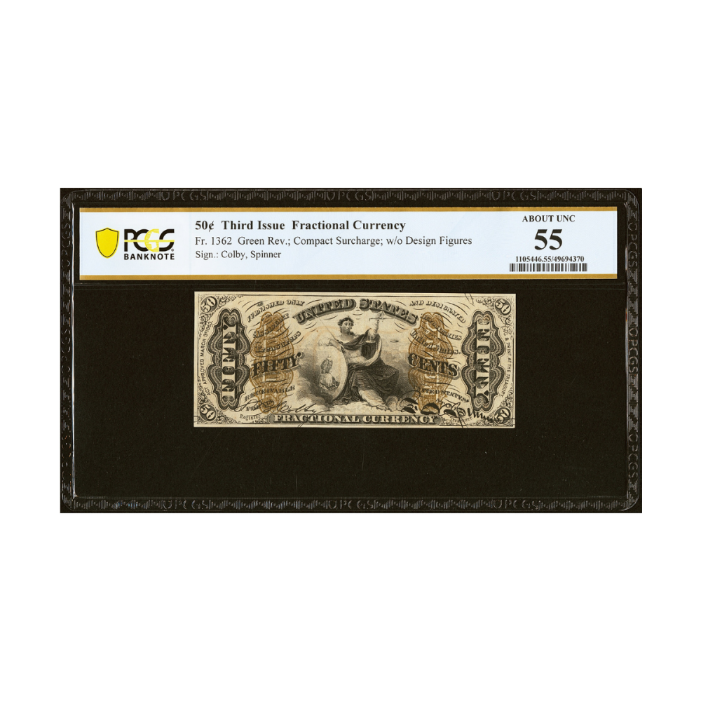 US 50 Cents Fr#1362 Third Issue Fractional Currency PCGS 55 About UNC