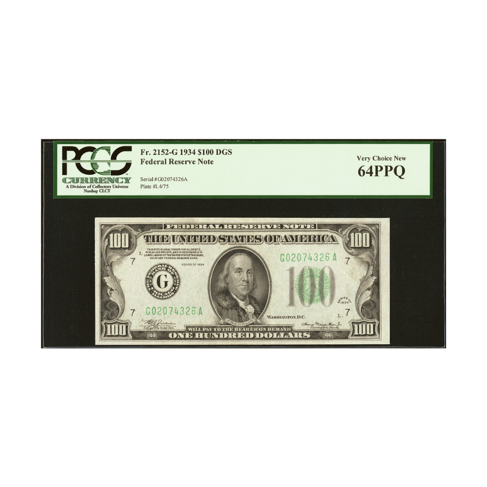 US $100 1934 Federal Reserve Note Chicago PCGS Very Choice New 64 PPQ
