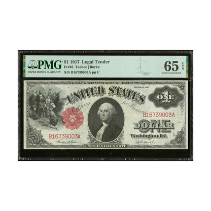 US $1 1917 Fr#36 Legal Tender Note PMG 65 Gem Uncirculated EPQ