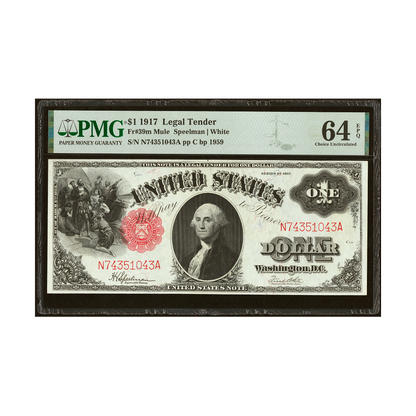US $1 1917 Fr#39m Mule Legal Tender Note PMG 64 Choice Uncirculated EPQ