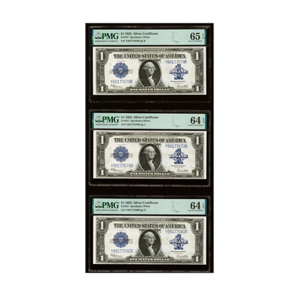 US $1 1923 Fr#237 Silver Certificate PMG 65 EPQ/ 64 EPQ(3 Consecutive Notes)