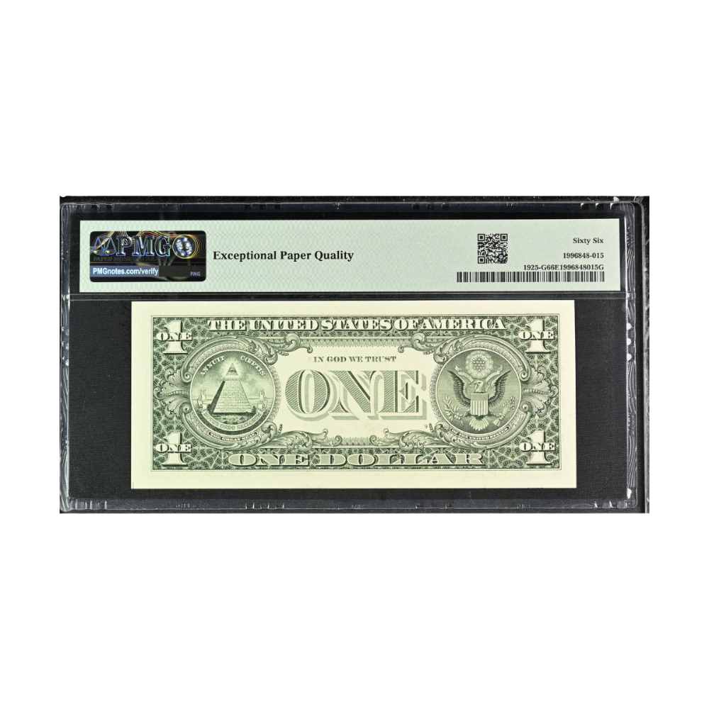 US $1 1999 Federal Reserve Note Chicago Radar Serial Number Fr. 1925-G PMG 66 EPQ Gem UNC