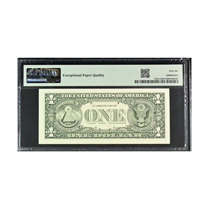 US $1 1999 Federal Reserve Note Chicago Radar Serial Number Fr. 1925-G PMG 66 EPQ Gem UNC