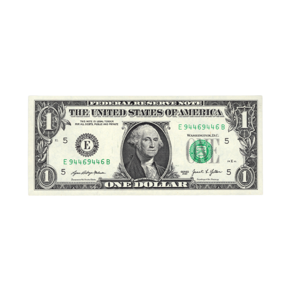 US $1 2021 Fr. 3007-E Federal Reserve Note Repeater Serial Number E94469446B UNC