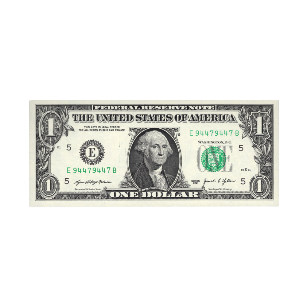 US $1 2021 Fr. 3007-E Federal Reserve Note Repeater Serial Number E94479447B UNC