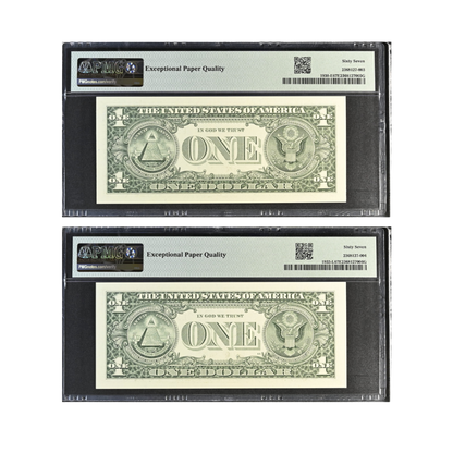 US $1 2003A–2006 Fr#1930-E | Fr#1933-L Federal Reserve Note Matching Fancy Serial Number Pair PMG 67 Superb Gem Uncirculated EPQ