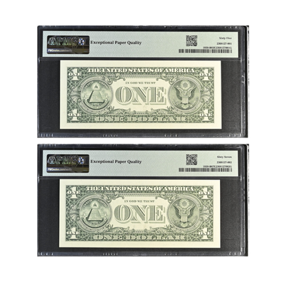 US $1 2003A Fr#1930-B Federal Reserve Note Matching Fancy Serial Number Pair PMG 65/67 EPQ