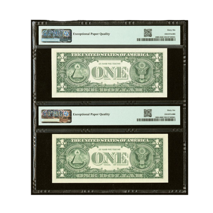 US $1 1974–1977 Fr#1908-I  Fr#1909-I Federal Reserve Note Matching Radar Serial Number Pair PMG 66 Gem Uncirculated EPQ