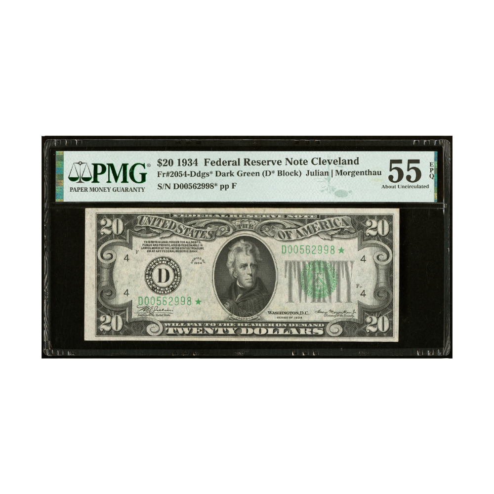 US $20 1934 Federal Reserve Note Cleveland ✯ Star PMG AU 55 EPQ