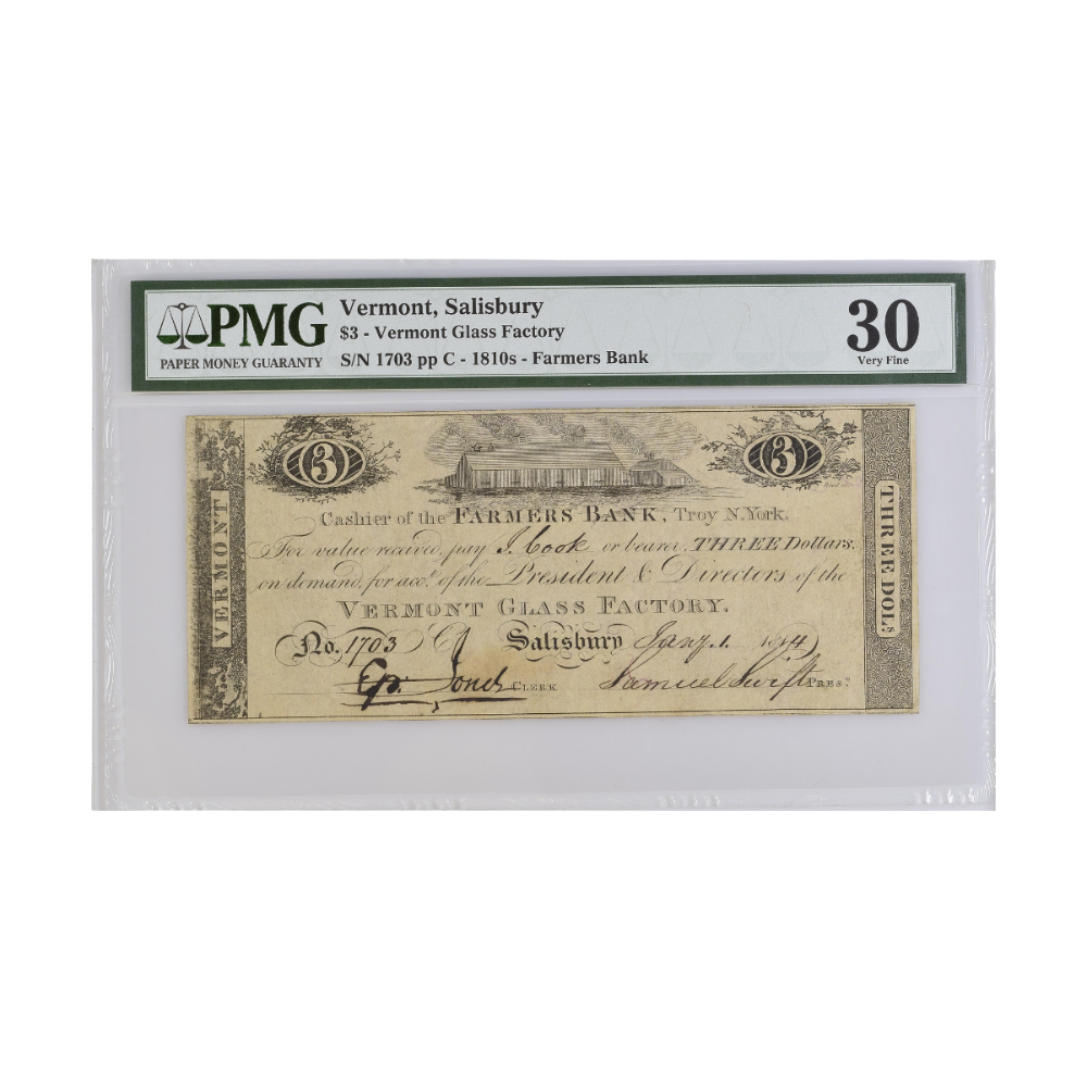 US $3 1810s Vermont Salisbury Vermont Glass Factory VF 30
