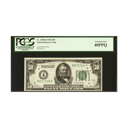 US $50 1928 Fr#2100-D Federal Reserve Note PCGS 40 Extremely Fine PPQ