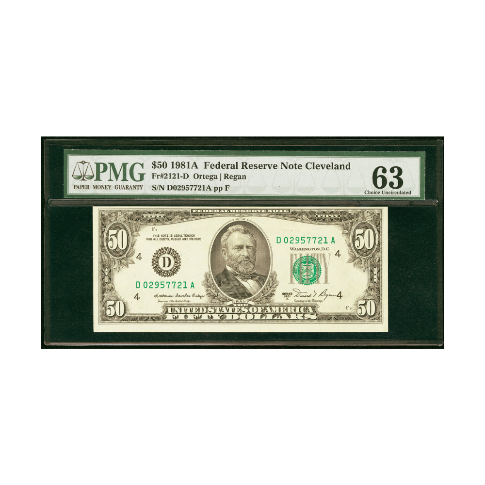 US $50 1981A Federal Reserve Note Cleveland PMG Choice UNC 63