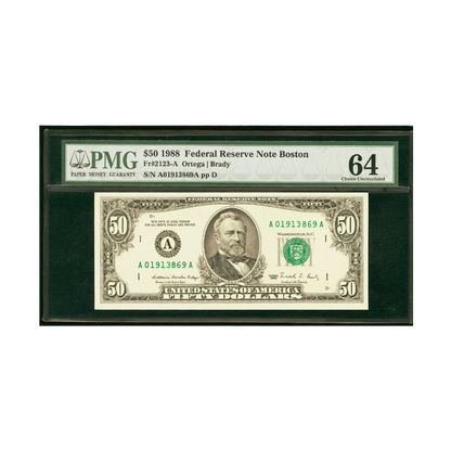 US $50 1988 Federal Reserve Note Boston PMG Choice UNC 64