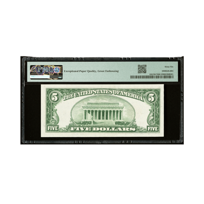 US $5 Fr. 1531Wi* 1928F Wide I Legal Tender Star Note PMG Gem Uncirculated 66 EPQ