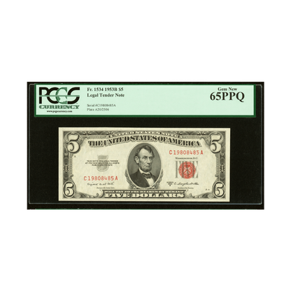 US $5 1953B Fr#1534 Legal Tender Note PCGS 65 Gem New PPQ