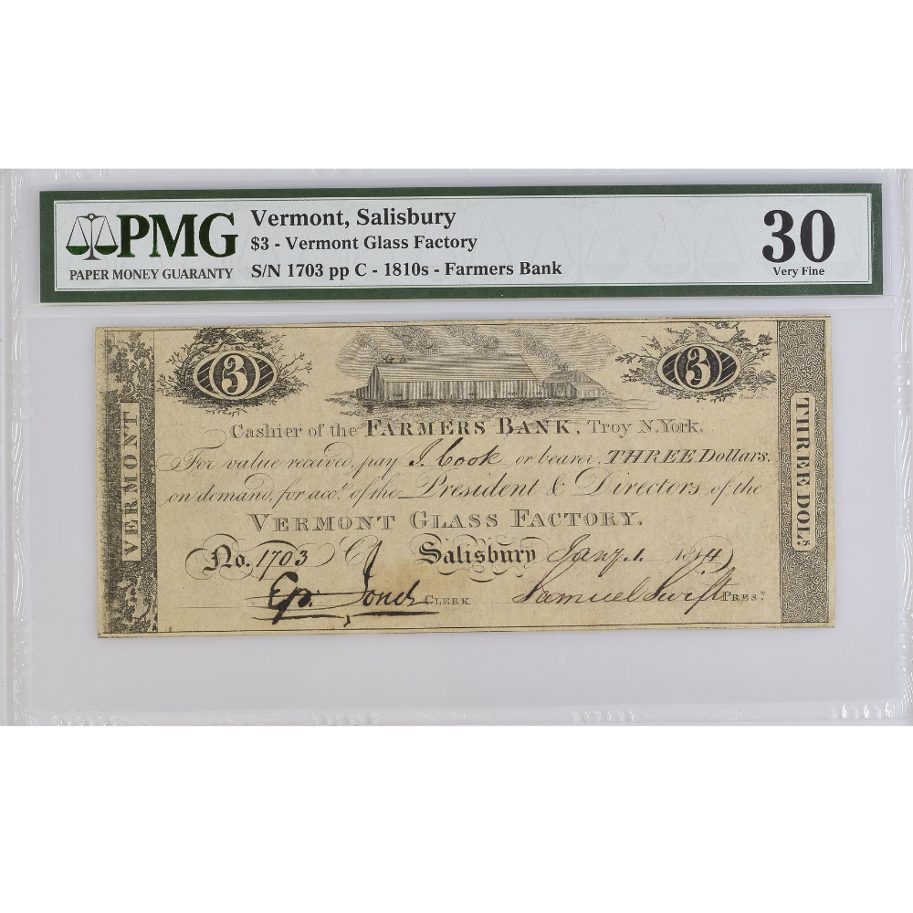 United States 3 Dollars 1810s Vermont Salisbury Vermont Glass Factory VF 30