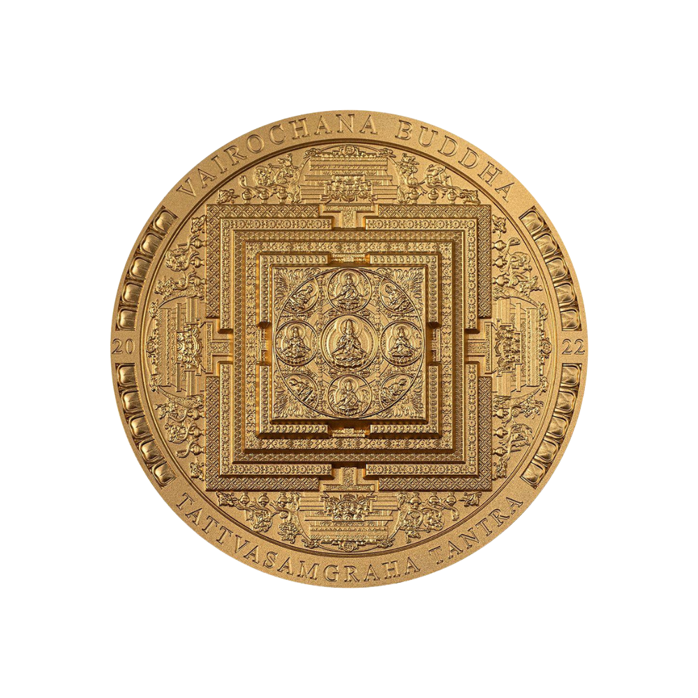 VAIROCHANA BUDDHA MANDALA Archeology Symbolism Gilded 3 Oz Silver Coin 2000 Togrog Mongolia 2022